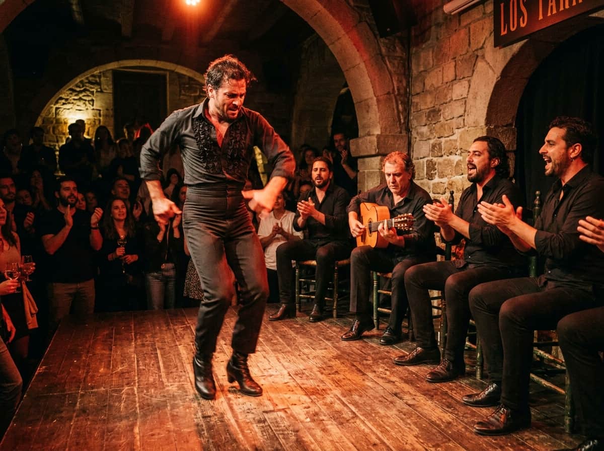 Live flamenco dance performance at Los Tarantos in Plaça Reial Gothic Quarter Barcelona
